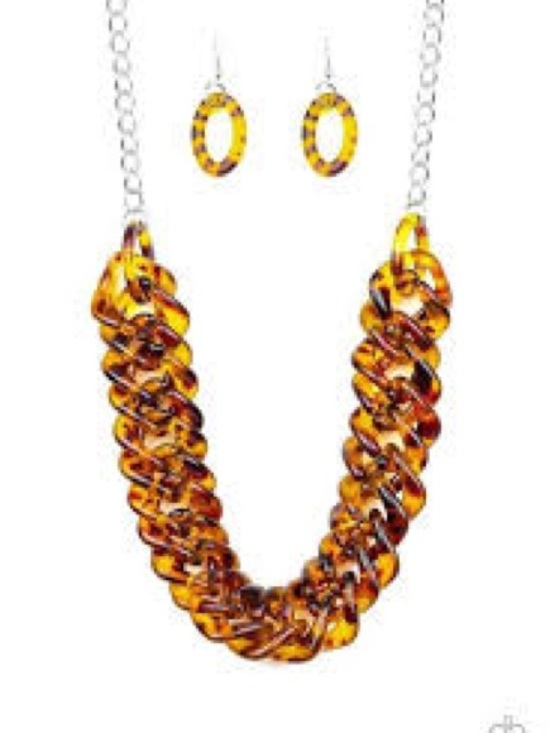 paparazzi Jewelry - Paparazzi Comin’ in Haute Tortoiseshell Link Necklace with Matching Hoops